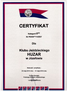 certyfikat PZJ Osrodek Szkoleniowy KJ Huzar